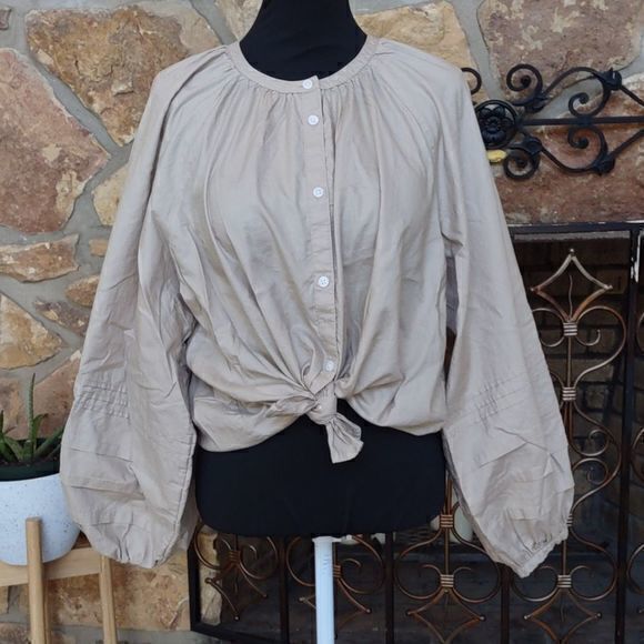 Levi's Cotton Mandarin Collar Bishop Sleeve Khaki Button Up Sz 2X New‎ - Picture 2 of 12